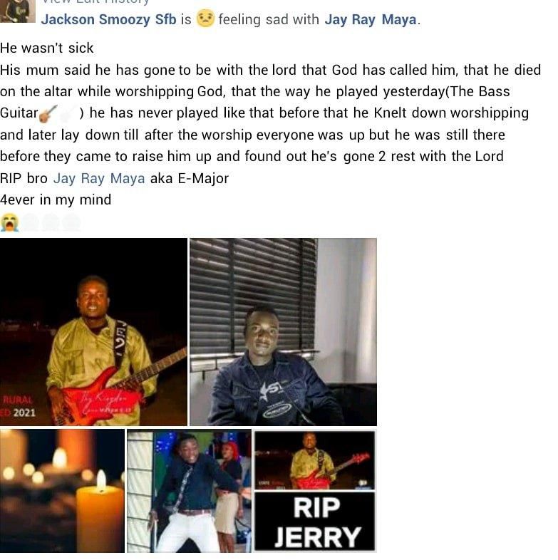 Musician slumps and dies while worshipping God in the church