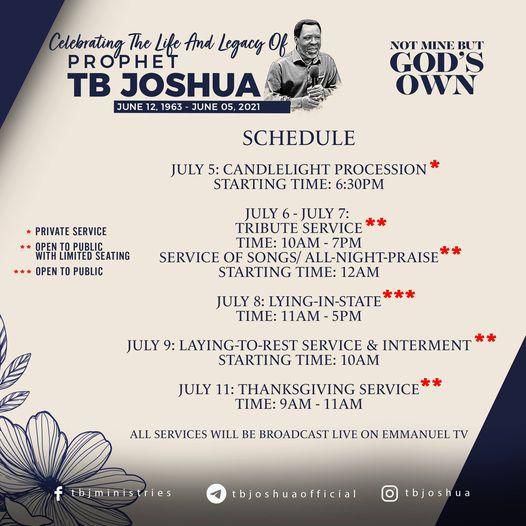 Special services for Prophet T.B Joshua (Facebook/T.B Joshua Ministries)