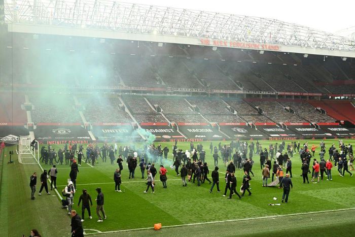 Supporters protesting against Manchester United's owners invaded the pitch at Old Trafford