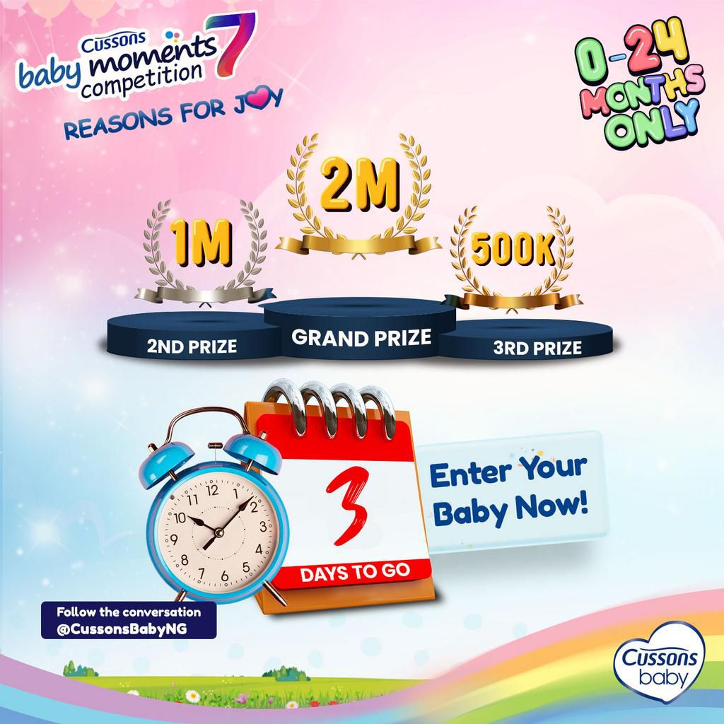 3 days to close of entry for the Cussons Baby Moments Season 7 competition… Enter your baby now!