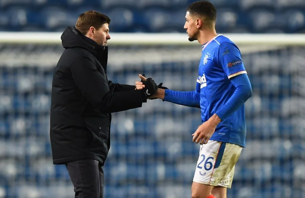Super Eagles defender Leon Balogun and his coach at Rangers, Steven Gerrard. [Goal]