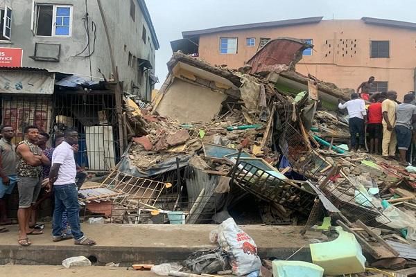 The residence of the Idowus in Lagos Island collapsed on them on Saturday, July 11, 2020 (FRCN)