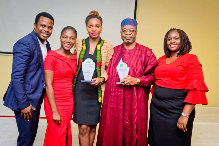 L-R: Project Manager, British American Tobacco Nigeria Foundation (BATNF), Dare Odusanya; winner, first edition of BATNF Farmers for the Future grant, Taiwo Iyiola General Manager, BATNF, Ololade Johnson; Technical Committee Member, BATNF, Mr Fatai Afo...