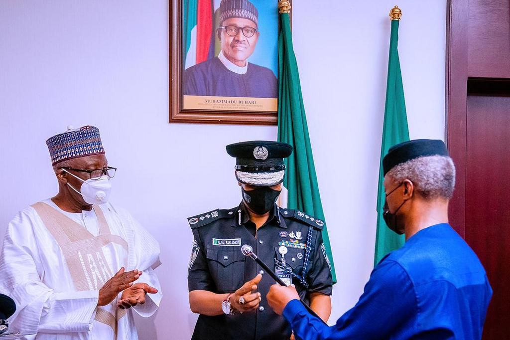 Usman Alkali Baba after he's decorated acting IGP by Vice President Yemi Osinbajo on Wednesday, April 7, 2020 (Tolani Alli)