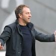 Bayern Munich head coach Hansi Flick shows his frustration during Saturday's 2-1 defeat at Eintracht Frankfurt