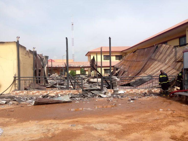 INEC office in Anambra after it was attacked by gunmen. [NAN]
