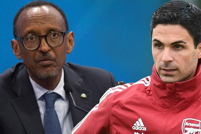 President Paul Kagame of Rwanda and Arsenal coach, Mikel Arteta (Todayuknews)