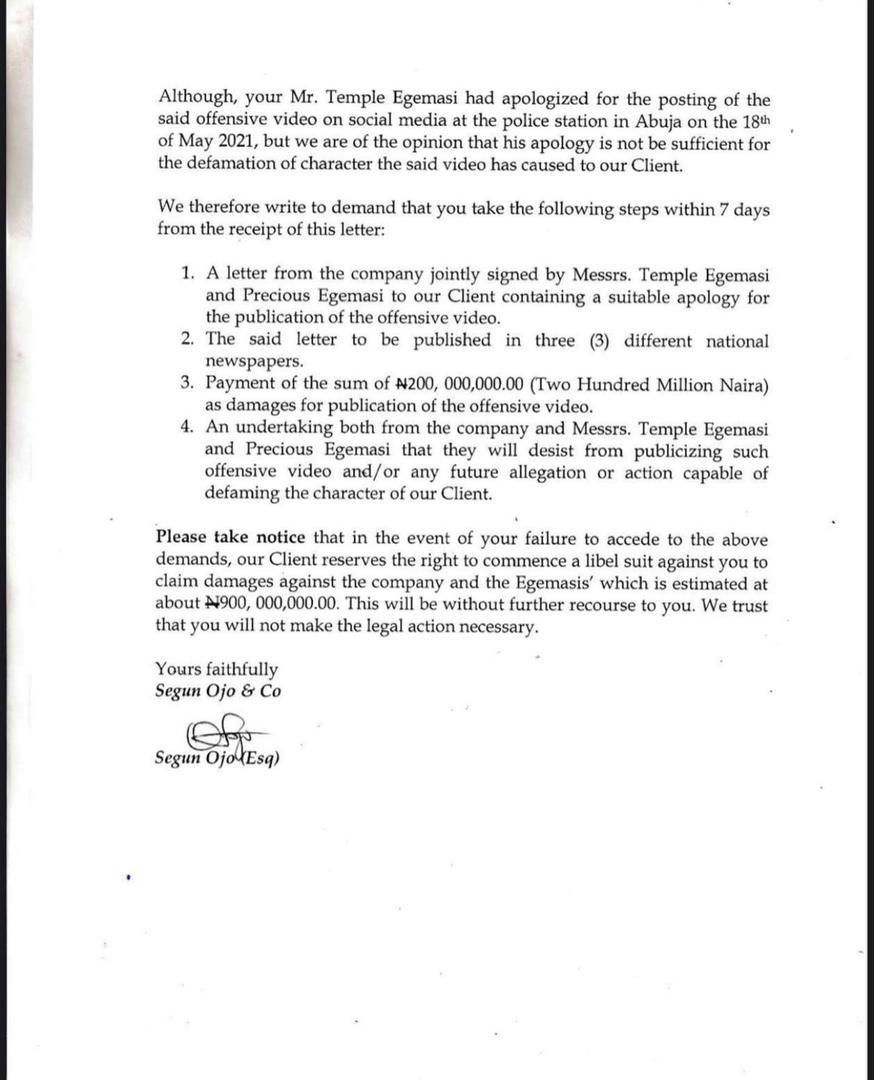 BadBoy Timz's Lawyers writer to Anonymous Music. (Seun Ojo)