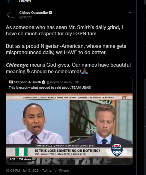 Chiney Ogwumike and Stephen A Smith (Twitter)