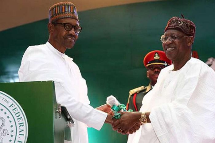 Lai-Mohammed and President Muhammadu Buhari, two main figures behind the Twitter ban in Nigeria. (TVC)