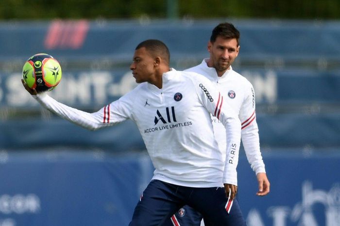 Lionel Messi with Kylian Mbappe. PSG play Club Brugge in their Champions League opener on Wednesday