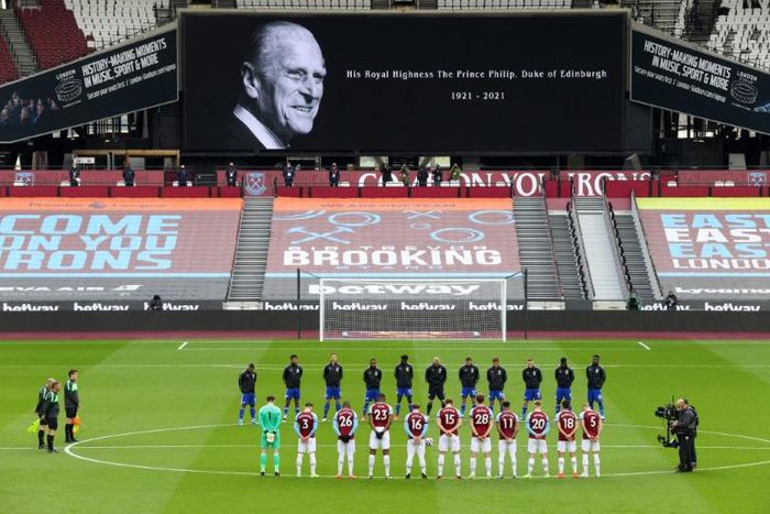 Delayed kick-off: Players at Premier League games observed a two-minute silence for Prince Philip at the weekend and football games next Saturday will move to avoid clashing with the funeral