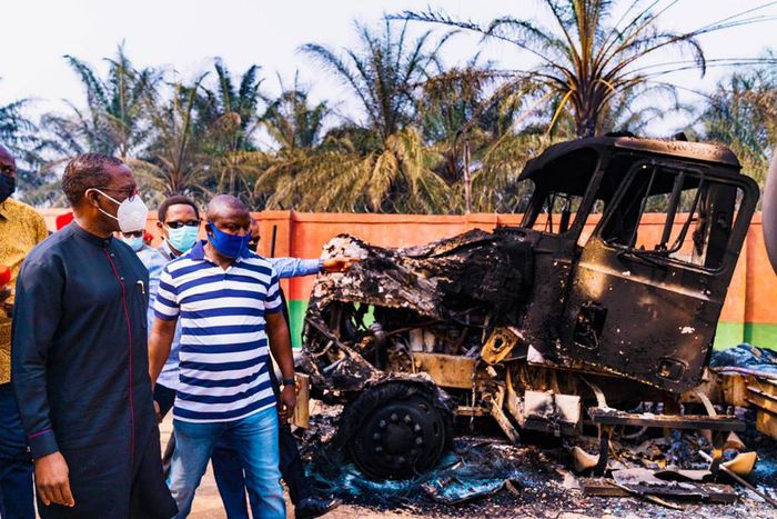 Gov Okowa of Delta visits scene of Agbor gas explosion on Saturday, January 23, 2021