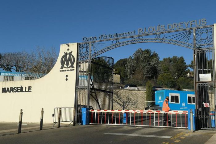 A security officer at the entrance to Marseille's training ground on Sunday