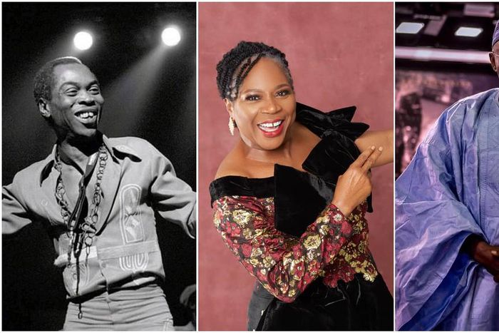Nigerian music legend Fela Kuti, Onyeka Onwenu and former president Olusegun Obasanjo [Instagram/FemiKuti] [Instagram/OnyekaOnwenu] [Instagram.OlusegunObasanjo]