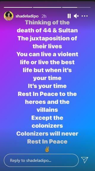 Ladipo says irrespective of your lifestyle, death is inevitable. [Instagram/ShadeLadipo]