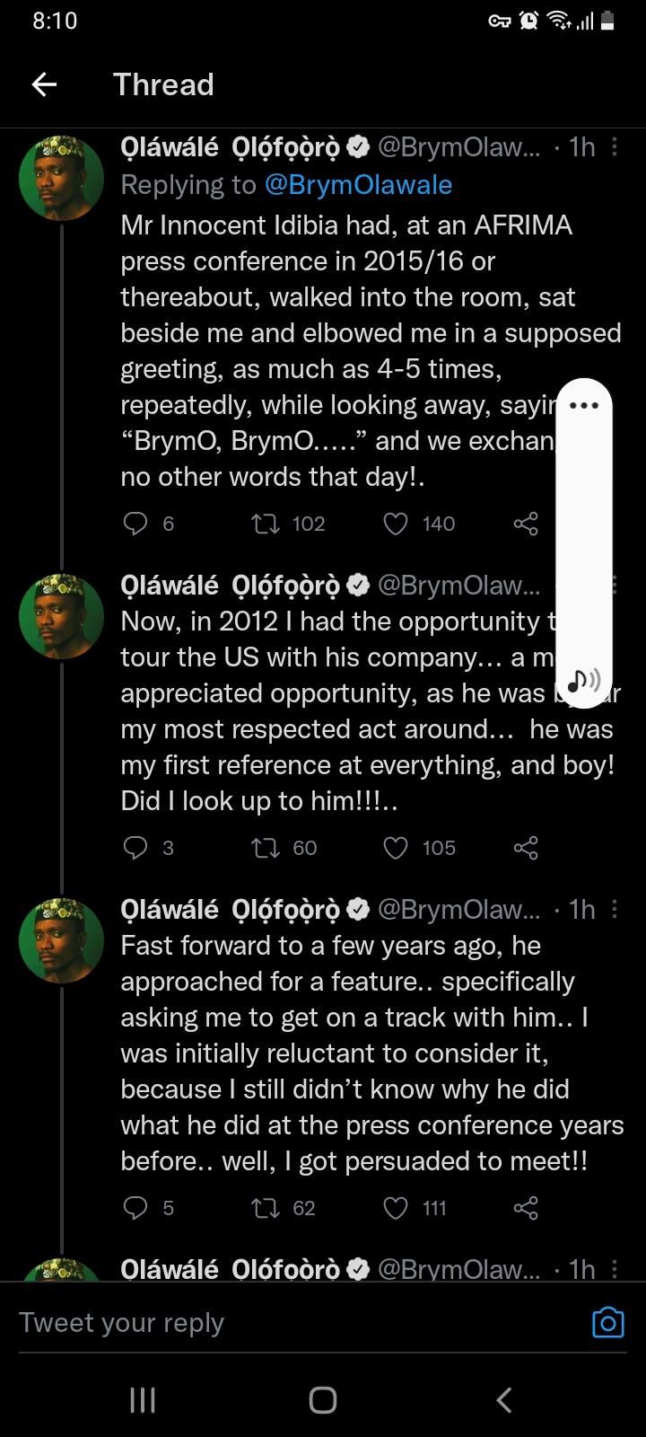 Brymo tweets about his awkward meeting with 2Face Idibia
