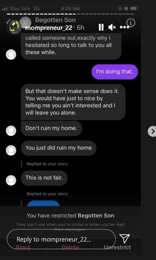 Model exposes chat with married man who offered half a million naira for sex. [Instagram/mompreneur22]