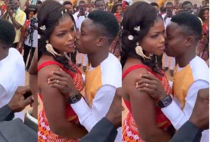 Groom chases grim-faced bride with a kiss like Billy goat but she refused