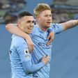 Two good: Kevin De Bruyne (right) scored twice in Manchester City's 5-2 thrashing of Southampton