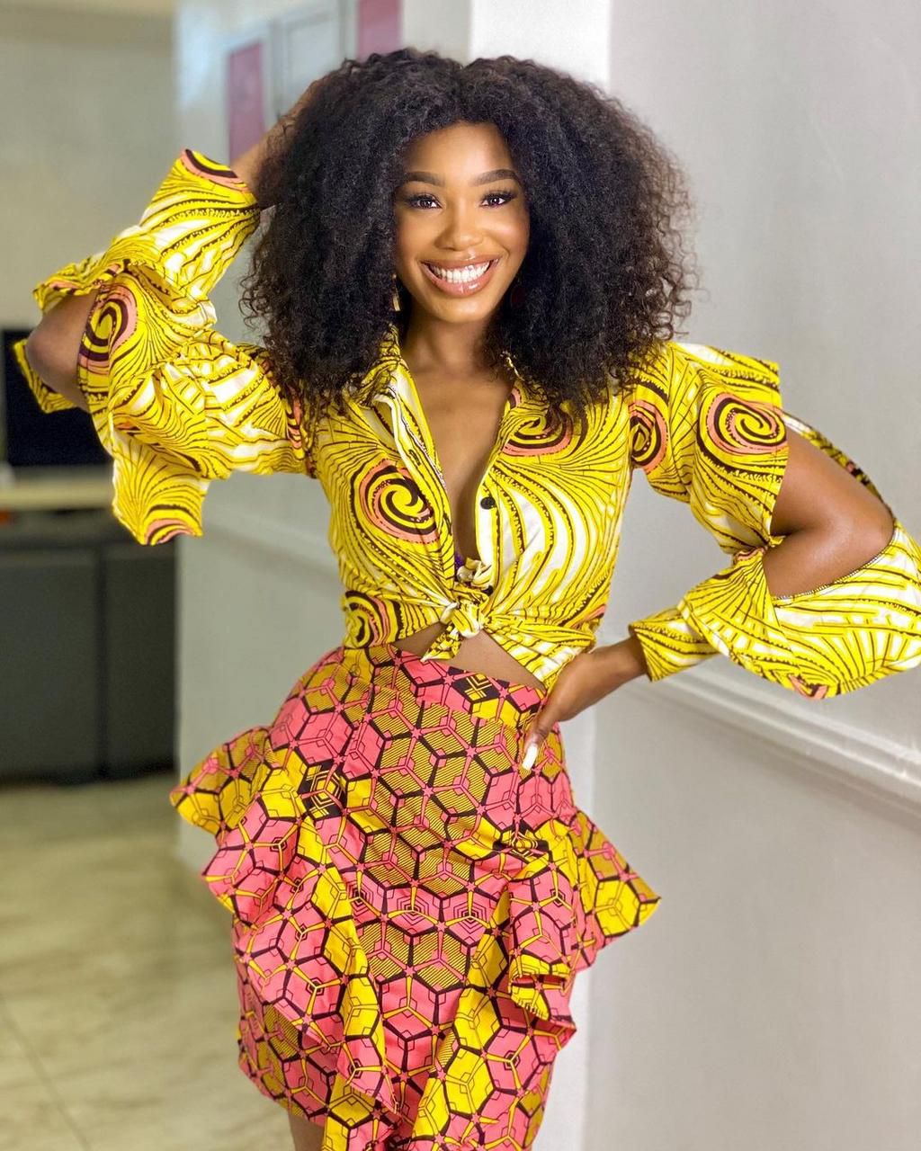 Sharon Ooja rocking a multi colored ankara two-piece {instagram/sharonooja}