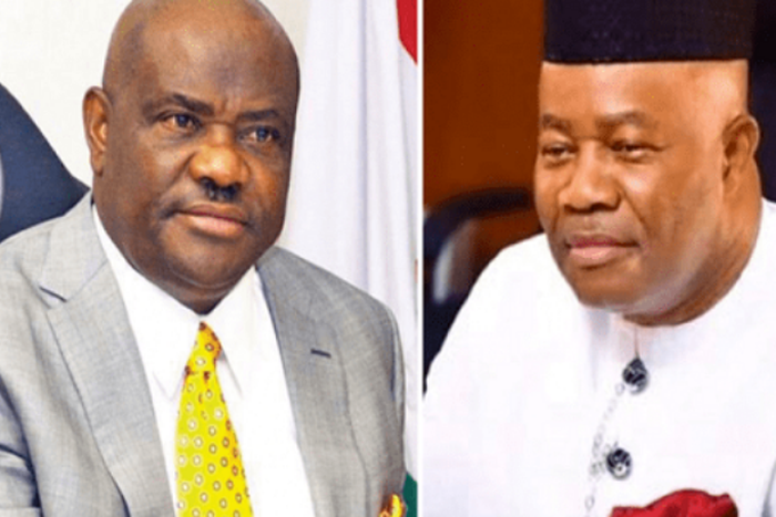 Governor Nyesom Wike of Rivers State and the Minister of Niger-Delta, Godswill Akpabio (TheNation)