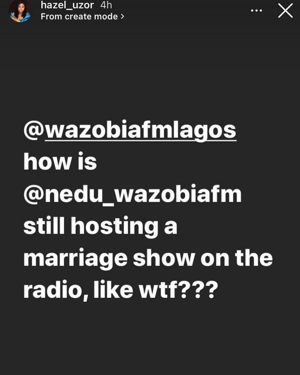 Uzor says Nedu assaulted her weeks after she gave birth.