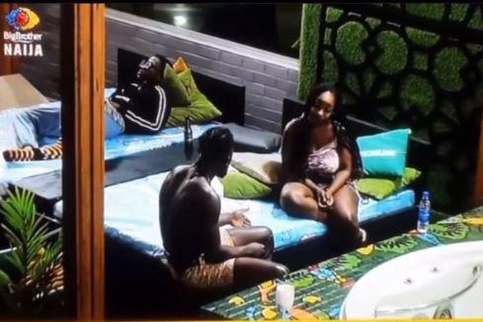 Michael and Jackie B during their lengthy conversation [EntertainmentCircle9ja]