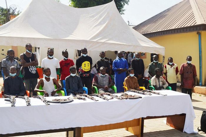 Nigeria Police parade robbery and other crimes suspects. [Twitter/@PoliceNG]