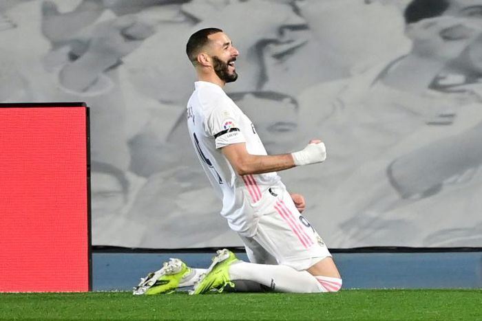 Spectacular: Real Madrid's Karim Benzema celebrates after scoring