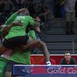 Nigeria table tennis team celebrating win over England at 2018 Commonwealth Games