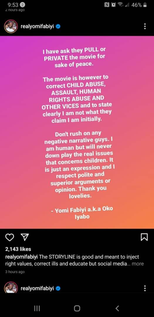 Yomi Fabiyi's long-deleted Instagram post [Instagram]