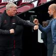 Pep Guardiola (right) has praised the work of David Moyes at West Ham