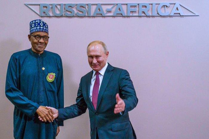 President Buhari and Vladmir Putin meet in Sochi, Russia (Tolu Ogunlesi, Presidency)