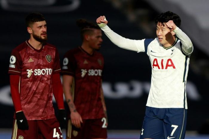 Tottenham's Son Heung-min celebrates scoring against Leeds