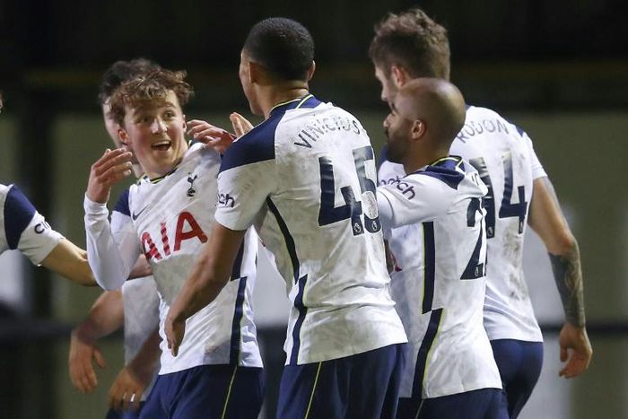 Teenage dream: Alfie Devine (left) scored on his debut as Tottenham's youngest ever player