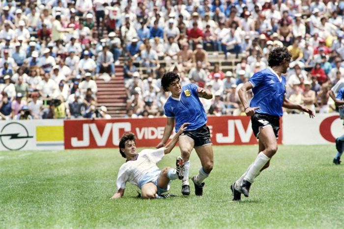 England's Steve Hodge, seen here tackling Diego Maradona during the famous 1986 World Cup match, has said the Argentinian's shirt from the game is 'not for sale'