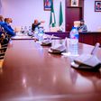 Vice President Yemi Osinbajo SAN, Prof Oramah CEO of AfreximBank, Mr Eric Monchu Intong,  Mr Ekene Uzor, Mr Peter Olowoni, Ms.Tekome Okoh and Mr. Chris Oshiafi during a courtesy visit to Vice President Yemi Osinbajo SAN at the Statehouse, Abuja. 17th A...