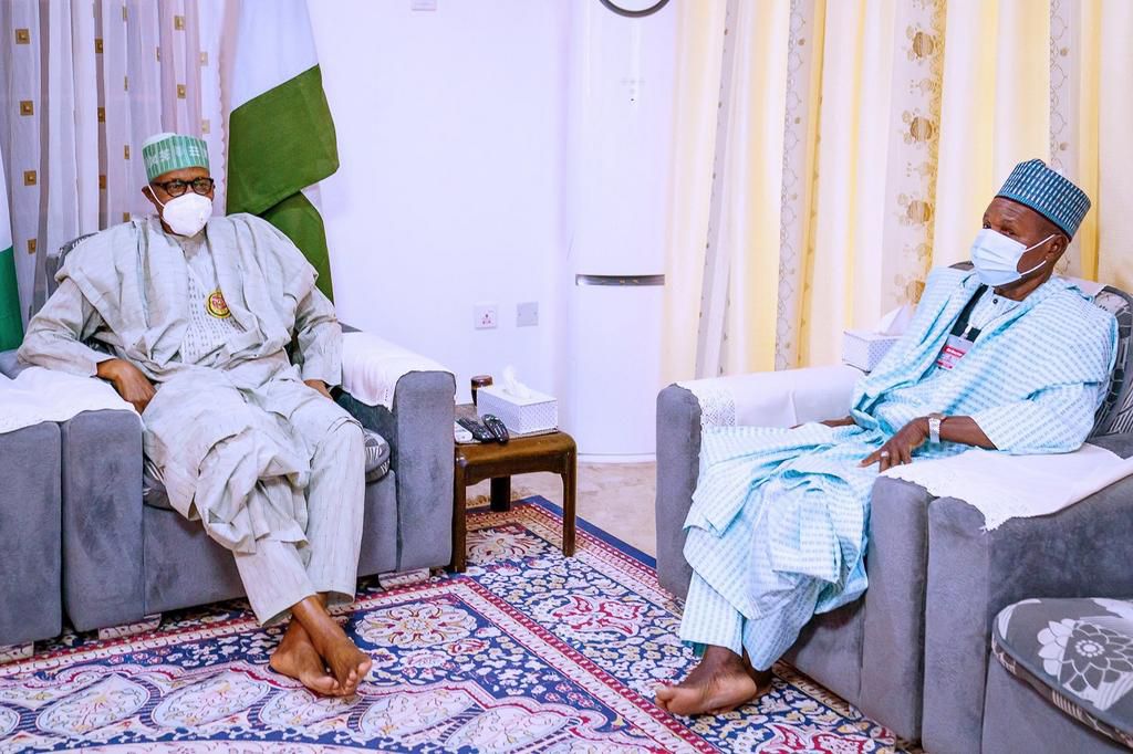 President Muhammadu Buhari (left) with Katsina State governor, Aminu Bello Masari (right) [Presidency]