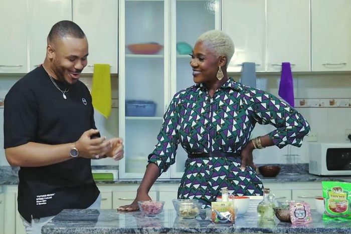 Mercy Johnson and Ozo Chukwu on the set of Mercy's Menu