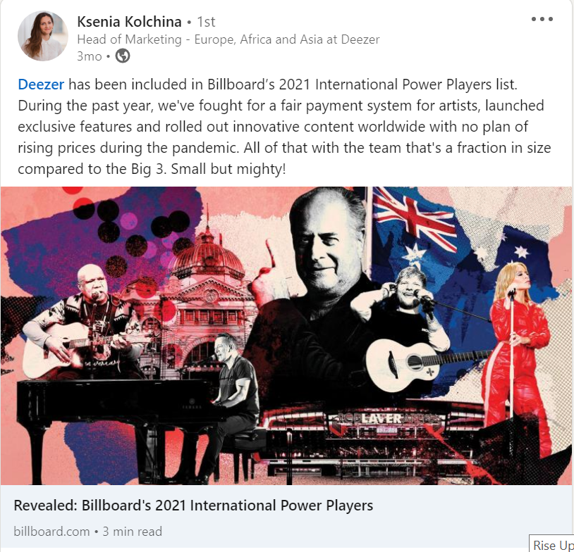 Deezer's vs. Spotify and Soundcloud over the course of 2021. (LinkedIn)