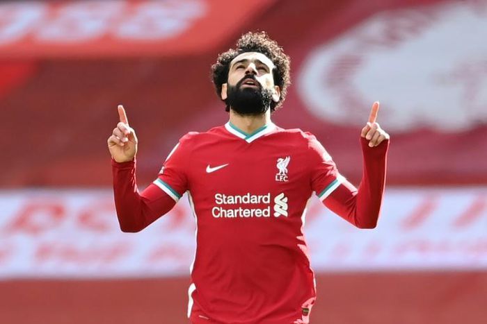 Mohamed Salah celebrates  equalising for Liverpool against Aston Villa at Anfield