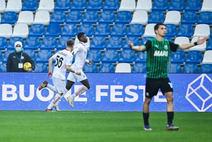 AC Milan forward Rafael Leao (2ndL) scored after six seconds against Sassuolo to set a Serie A record for the fastest-ever goal.