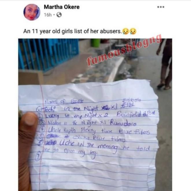 11-year-old girl releases a long list of men who’ve sexually abused her