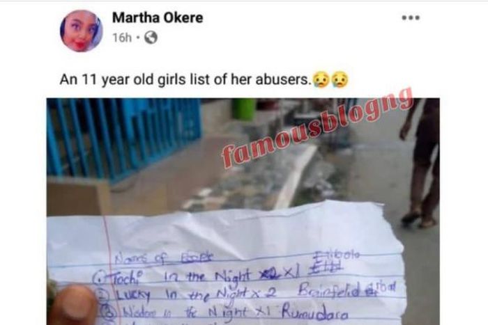 11-year-old girl releases a long list of men who’ve sexually abused her