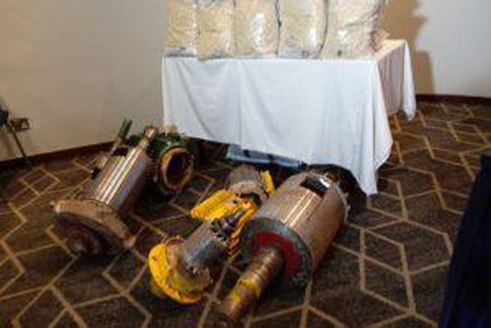 Captagon drugs valued at N5.8 billion, and rotor coils concealing the drugs seized by the NDLEA at Apapa Port in Lagos (NAN)