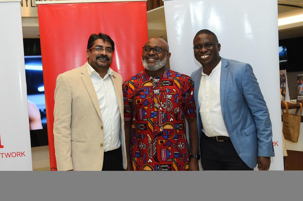 L-R:  Dinesh Balsingh, Chief Commercial Officer (CCO); Emeka Oparah, Vice President, Corporate Communications & Corporate Social Responsibility and Seun Soladoye, Marketing Director, all of Airtel Nigeria at the media unveiling of Airtel New TV Commer...