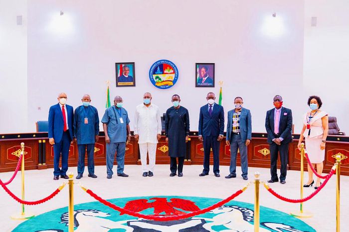 Gov Okowa of Delta inaugurates eight-member Project Management Committee for three newly-established universities in the state on April 7, 2021 (Delta press corps)