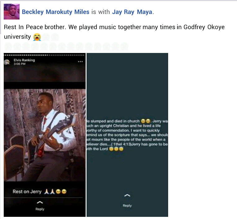 Musician slumps and dies while worshipping God in the church