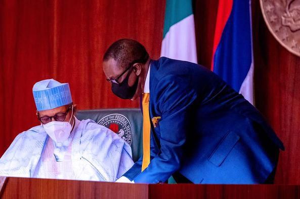 President Buhari with National Security Adviser Babagana Monguno on March 30, 2021 (Femi Adesina)